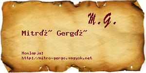 Mitró Gergő névjegykártya